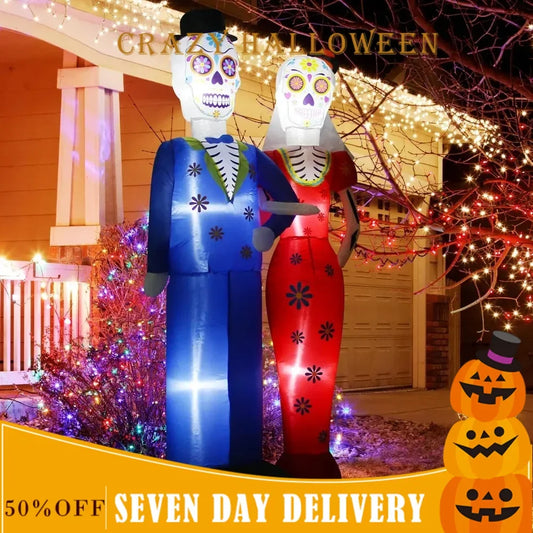 Halloween Inflatable Decoration, 6 FT Death Candy Skull Inflatable with Built-in LED Lights, Outdoor Halloween Decoration